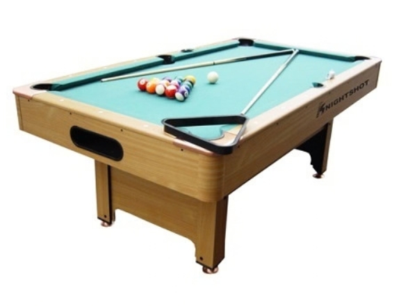 knight shot home i pool table 8ft. light maple finishing in wooden base slate ball return system used